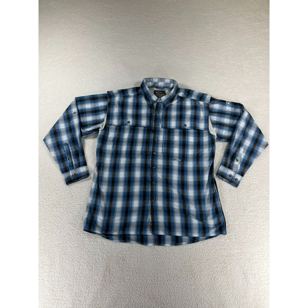 Drake Clothing Company Button Down Shirt‎ Men's Size Large Blue Plaid Pockets